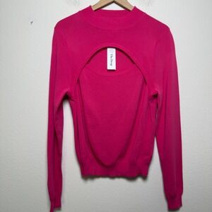NEW The Drop Women Knit Top Sweater XL Hot Pink Cutout Mock Neck Party Club